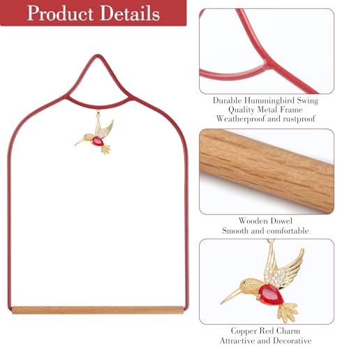 Hummingbird Swing - Metal Hummingbird Swings and Perches with Wooden Dowel for Outdoor Garden Patio Backyard Hanging, Bird Essentials