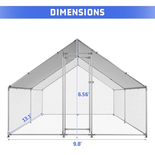 HEYTOWN Large Metal Chicken Coop Chicken Pen Walk-in Poultry Cage with Water-Resident and Anti-UV Cover Chicken Runs for Yard with Cover Duck Rabbit Dog House Outdoor - size: 13.1’L×9.8’W×6.5’H