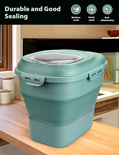 Viretec Cereal Rice Storage Containers, 20 to 50Lbs Collapsible Dry Food Dispenser Bins with Airtight Flip Lid Rolling Wheel, Kitchen Pantry to Store Sugar Flour, Dog Pet Cat Food Holder Container - color: Green