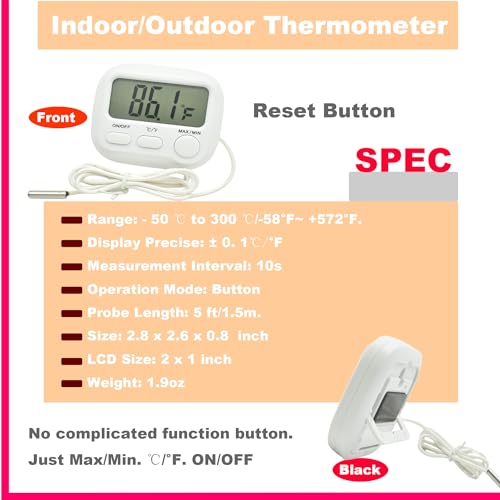 Small Digital Thermometer ON/Off Switch Indoor/Outdoor Meter Gauge with 3ft/1M Probe Sensor - style: Style B