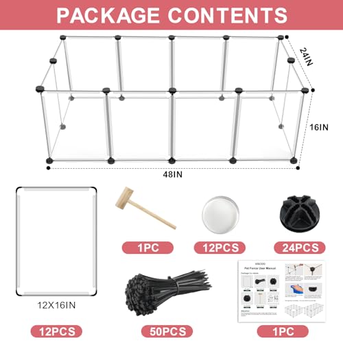 VISCOO 12 Panels Small Animals Playpen,48"x24"x16" Portable Pet Playpen | Puppy Play Pen Indoors Outdoor,Pet Fence for Guinea Pigs,Bunny,Ferrets,Hamsters,Hedgehogs,Plastic Enclosure - color: Transparent, style: 12 Panels - 48"L x 24"W x 16"H