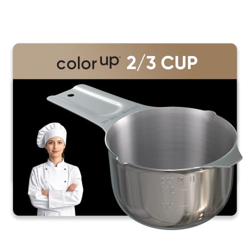 Color Up ⅔ Cup Measuring Cup (160 ml) – Premium Chrome Stainless Steel, Accurate for Wet & Dry Ingredients, Embossed Markings, Easy-Pour Spouts, Dishwasher-Safe, Kitchen Essential - size: 2/3 Cup (160 ml) Chrome