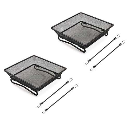 2 Pack 8" x 8" Railing Bird Feeder Tray for Balcony/Deck/Porch Platform Bird Seed Tray with 2 Elastic Rope Ground Mesh for Garden Backyard Outside Wild Birds or Squirrels