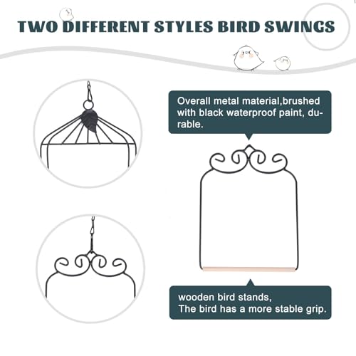 Metal Frame Hummingbird Swings and Perches with Wooden Dowel Black Bird Swing Outdoor Bird Perch Humming Bird Swing (2PK Different) - style: 2PK different