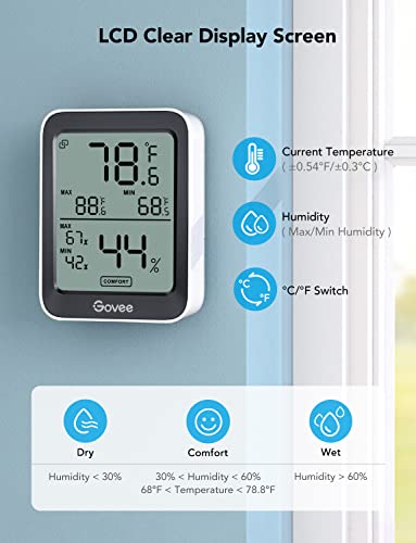 Govee Indoor Hygrometer Thermometer 3Pack H5075 with Bluetooth App Control | Room Temperature Humidity Meter, 164t Remote Monitor, Smart Alerts, 2 Years Data Storage Export, for Bedroom Wine Cellar - color: Black, size: 3 Pack