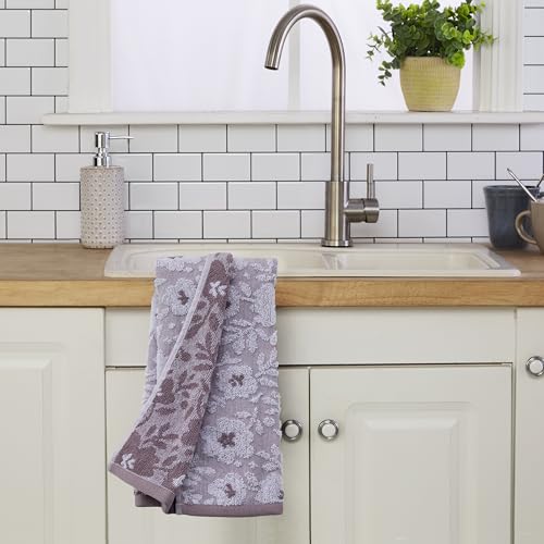 SKL Home Floral Jacquard 100% Cotton 2pc Hand Towel Set, Reversible & Decorative for Bath/Kitchen/Bar & Gift, Lavender - color: Floral Jacquard, Lavender