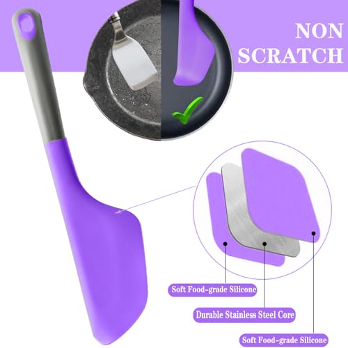 Silicone Omelette Spatula Turner, Flip Fold Omelet Turner, 13Inch | Flexible Egg Flip Tool for Non-stick Pans, Heat Resistant omelette flipper for Kitchen Omelet Pancake Crepes - color: Purple-Wide