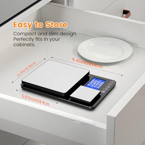 KKZ 0.001oz/33lb Kitchen Scale, Dual Platform Food Scale Grams and Ounces | for Weight Loss Baking Cooking Meal Prep Sourdough Bread, Stainless Steel, Auto-off, Tare&Summation Functions - size: AAA battery version