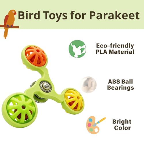 Spinning Bird-Toys Bird Cage Toys & Bird Perch Parrot-Parakeet Budgie Cockatiel Conure Macaw Chicken Parrot Enrichment Cage Accessories Small Animal Chewing Toy (Green Spinner Bell) - color: Green Spinner Bell