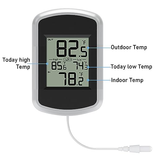Urageuxy Wired Indoor Outdoor Thermometer, Home Room Temperature Monitor with Min/Max Record and 78.74inch Line Probe Sensor, Fahrenheit Only