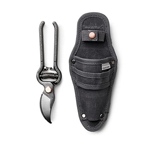Barebones Pruner & Sheath - Vintage Inspired Japanese Design Pruners for Gardening - Multipurpose Pruning Shears with Canvas Sheath - Gardening Tools Made with Durable Steel