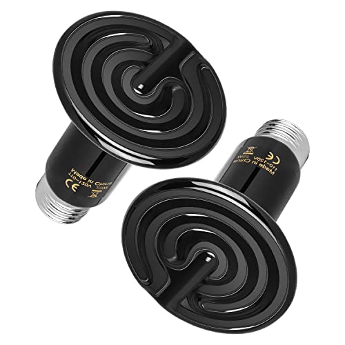 Simple Deluxe 25W Ceramic Heat Lamp, Reptile Heat Bulb Emitter, No Light Emitting Brooder Coop Heater for Amphibian Pet & Incubating Chicken, Black, 2 Pack - size: 25 Watts