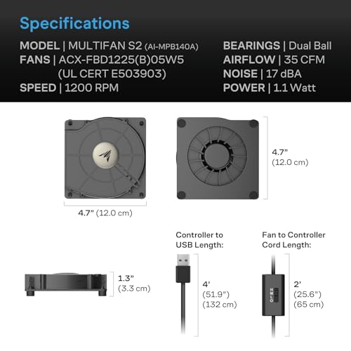 AC Infinity MULTIFAN S2, Quiet 120mm USB Blower Fan | UL-Certified for Receiver DVR Xbox Modem AV Cabinet Cooling - size: S2