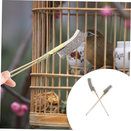 2pcs Bird Cage Cleaning Brush with Long Handles Stainless Steel Wire Bristles for Easy Maintenance Portable Lightweight Design Suitable for Birdcages Hanging for Convenient Storage