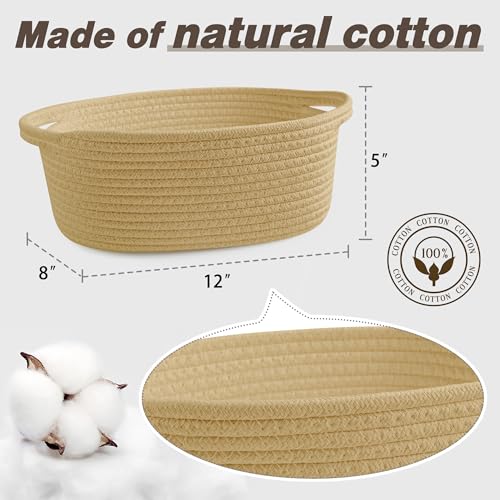 Pro Goleem Small Woven Basket with Gift Bags and Ribbons Durable Baskets for Gifts Empty Small Rope Basket for Storage 12"X 8" X 5" Baby Toy Basket with Handles, Khaki - color: khaki