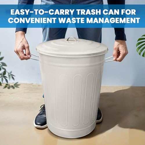 Plexon 13 Gallon Metal Trash Can with Lid Outdoor Vintage Trash Can Steel Retro Garbage Can for Kitchen Farmhouse Rustic Bird Seed Storage Pet Food Cute Bucket, Off-White - color: Off-White