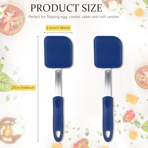 Silicone Cookie Spatula Turner 2 Pack Mini Brownie Spatula Flexible Kitchen Small Silicone Turner for Nonstick Cookware Heat Resistant No Scratch Flipper for Egg(Solid Flat,Blue) - color: Blue