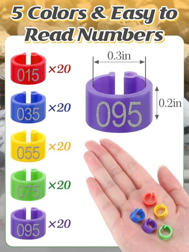 MEWTOGO 0.3in 100 Pcs Numbered Bird Pigeons Leg Identification Bands | Openable Reusable Readable 1-100 Poultry Leg Rings for Bantam Finch Dove Lovebird Coturnix Quail - size: 0.3in