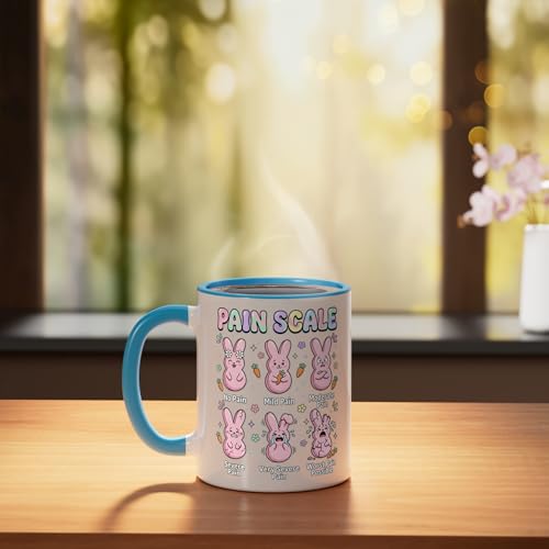 Funny Nursing Bunny Eggs Medical Pain Scale Easter Nurse Ceramic Mug, Blue/White - color: Blue/White
