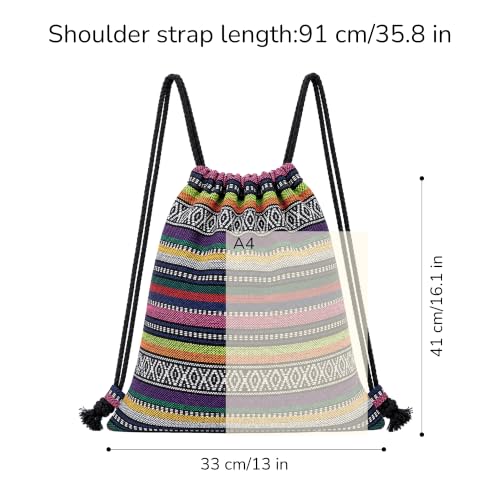Van Caro Bohemian Drawstring Backpack Light Cinch Bag Gym Sack String Bag - color: D-blue