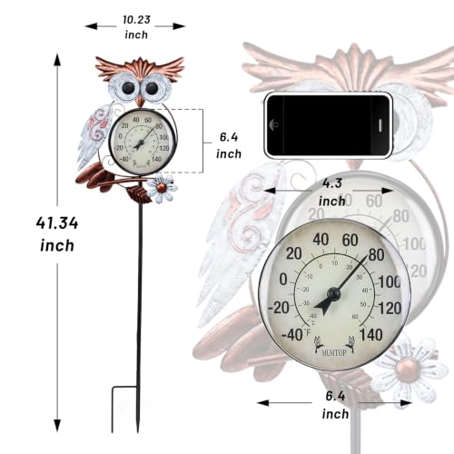 Outdoor Thermometer, Owl Outside Decor for Patio, Yard and Garden | No Battery Needed Waterproof Indoor and Outdoor Easy to Read Gifts Idea - color: White