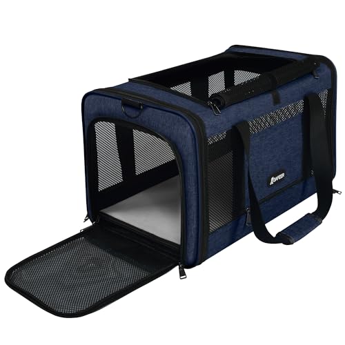 GAPZER Cat Carrier 18x11x11 United Airline Approved, Soft Pet Flying Kennel | Small Dog Chihuahua Crate 5-10 Pounds, Softshell Kitty Taxi Transport Cage 18lbs, Sturdy Miniature Poodle Top Loader Vet Case - color: Navy