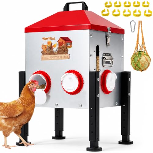 Automatic Chicken Feeder, 40LB Large Metal Poultry Chick Feeder with 6 Port | No Waste Metal Rat Proof Design With View Window And Adjustable Legs For Chickens, Ducks & Geese. Ideal Chicken Coop Feeder - size: 6 Ports - Max 40 lb