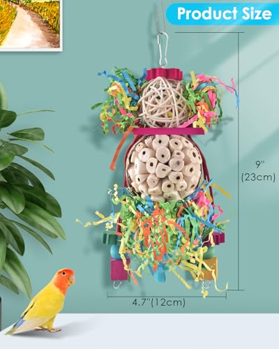 Bissap 2PCS Bird Parrot Foraging Shredder Hanging Toys Sola Balls Sepak Takraw with Pacifier for Small Parrots Parakeets Conures Cockatiels Love Birds Cage Toy - size: 2 PCS