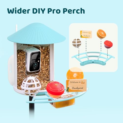 NETVUE by Birdfy Pro Perch - Wider Extension Perch to DIY Add-ons Including Suet Ball, Mini Hummingbird Feeder, Fruit Holder, Jelly Feeder and Welcome Card, Ideal for Bird Lover (Blue) - color: Blue