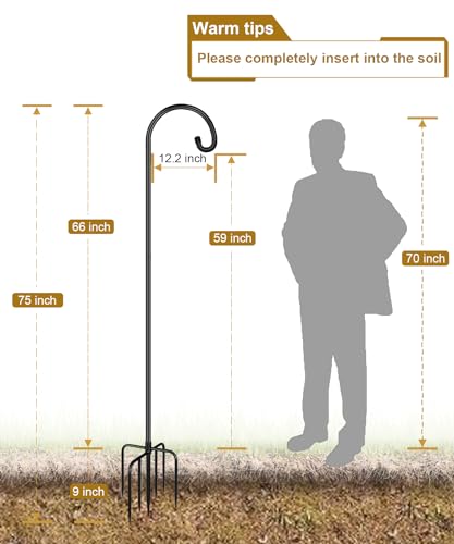 Shepherd Hook 75 Inch Tall Heavy-Duty Metal Garden Hanging Pole Stake for Bird Feeder Pole Plant Baskets, Black (1 Pack) - size: 75in-1pcs
