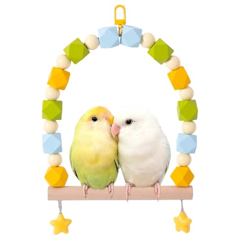 Birds Swing Parrot Hanging Toy Wooden Perch Bird Chew Toys for Love Birds，Parakeet，Cockatiel, Mynah, Budgerigar (Yellow Green, Medium) - color: Yellow Green