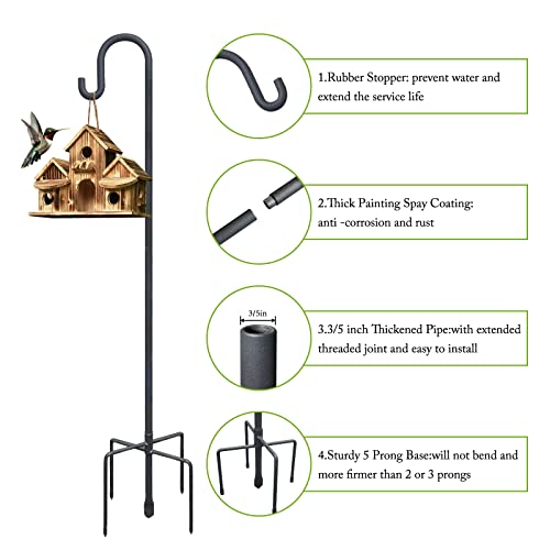 Highpro 63" Shepherds Hooks for Outdoor, Heavy Duty Bird Feeder Pole with 5 Base Prongs, Adjustable Garden Hanging Holder for Bird Feeders, Solar Light Lanterns, Garden Plant Hanger Stands - size: 1pack-63inch