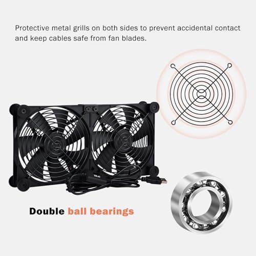 Quiet Dual 140mm Router Fan Cooler with L/M/H 3-Degree Speed Controller, DC 5V USB Powered Cooling Case Fan for Router Modem Receiver DVR PlayStation TV Box