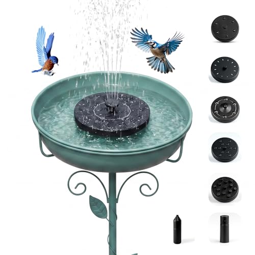 Solar Bird Bath Fountain, Green Metal Stand, 7 Nozzle, Outdoor Garden Decor - color: Green