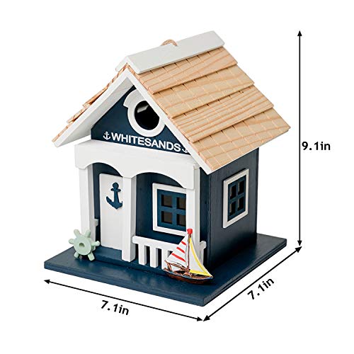 MEWANG Hanging Wooden Bird House for Outdoor, Perfect for Wild Birds - Eye-Catching Green Beach Condo, 9.1 Inches Tall - color: green