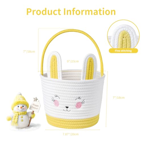 Easter Baskets for Easter Egg with Handle Woven Empty Hunt Boys' Lovely Bunny Rabbit Colorful Woven Basket First Easter Gifts for Boys, Babies, Kids, and Children (Yellow) - color: Yellow