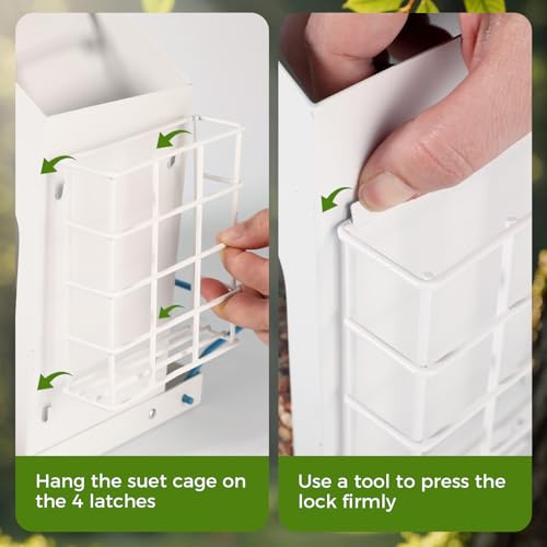 Bird Feeder for Outdoor Hanging, Heavy-Duty Metal Bird Feeder, Waterproof Metal Roof, Double-Layer Suet Cage, Large-Capacity Hanging Bird Feeder