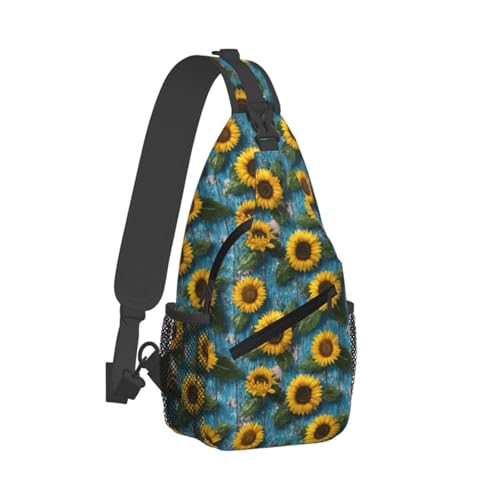 Sunflower Sling Bag for Women, Crossbody Bag Wood Board Farmhouse Sling Backpack for Men, Casual Shoulder Bags Lightweight Gym Outdoor Sports Travel Hiking Fishing Daypack - color: Sunflower