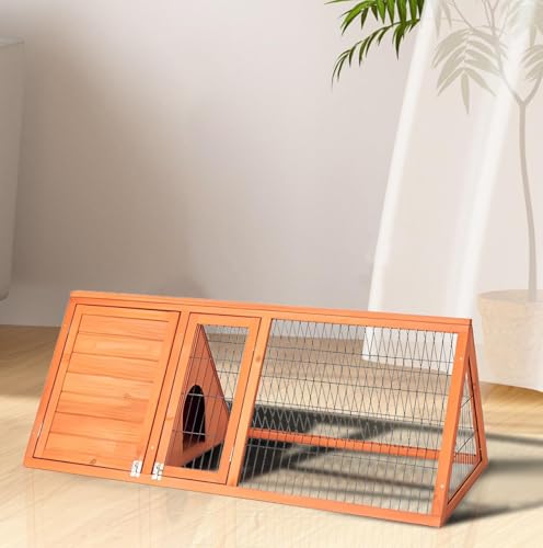 Small Chicken Coop Indoor Outdoor, Wooden Triangle Quail Cage All Weather Used Bunny Hutch with with Wire Fence,Pull-Out-Tray for Chick Duck Rabbit Guinea Pig(Brown) - color: Brown