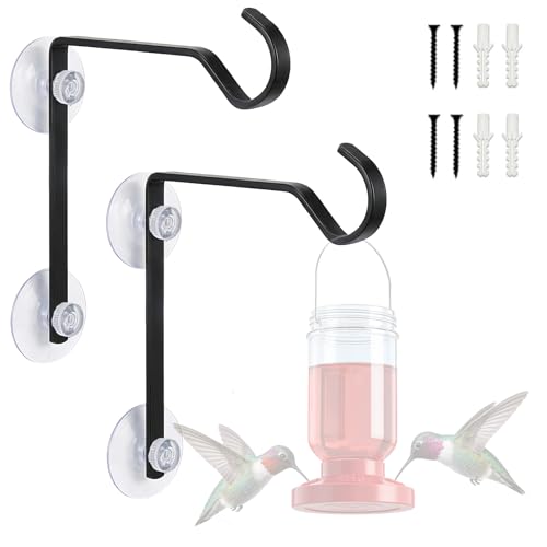 2 Pack Heavy Duty Window Bird Feeder Hooks, Dual Suction & Screw Mount Metal Hanging Hooks, High Load Bearing Rustproof for Bird Feeders, Wind Chime & Outdoor Garden Decor (Bird Feeder Not Included) - color: 2Pcs-(Bird Feeder Not Included)