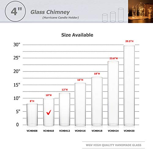 WGVI Hurricane Candle Holder Sleeve, Wide 4", Height 10", Clear Glass Cylinder Candleholder, Chimney Tube, Open Ended Candle Shade, 6 Pieces Bulk - size: 4"x10"H