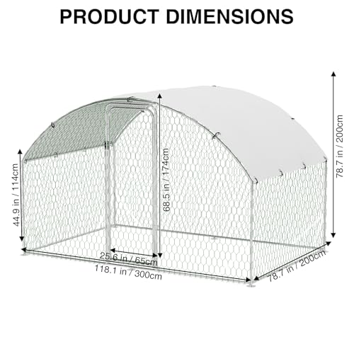 Large Metal Chicken Coop, Metal Chicken Run with Waterproof and Anti-Ultraviolet Cover for Outside, 9.8 x 6.5 x 6.5 Ft Walk-in Poultry Cage, Outdoor Chicken Pen for Backyard and Farm - size: 9.8 x 6.5 x 6.5 ft