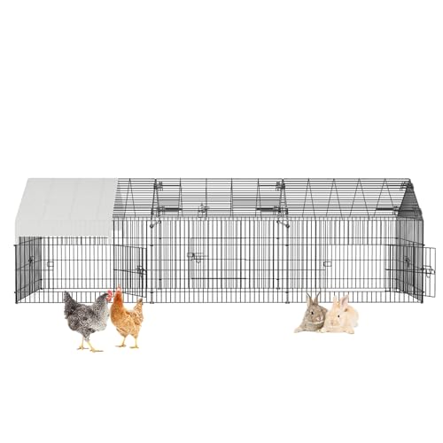 Large 130" Metal Chicken Coop Run with Waterproof Cover – Portable Outdoor Poultry Cage, Rabbit Hutch, Duck House, Pet Playpen – Easy Assembly, Secure Lock, 4-Door Design, All-Weather Enclosure