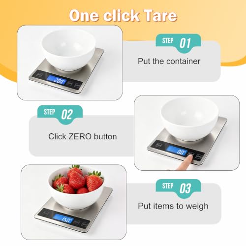 33lb Food Scale, Digital Kitchen Scale for Cooking Baking | Waterproof Stainless Steel Platform, USB Charging & Battery Dual Power, Weighs in Grams and Ounces