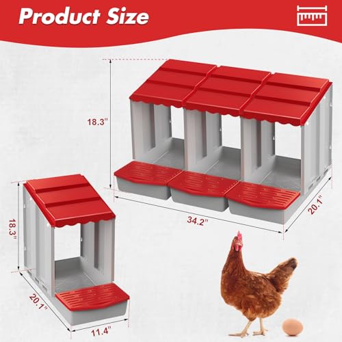3 Hole Chicken Nesting Box with Rolling Egg Collection Design | Rolling Egg Collection & Protection Nesting Boxes, Avoid Broken Eggs, Ideal for Coops, Backyard & Family Chicken Raising ﻿ - size: 34.2"L x 20.1"W x 18.3"H