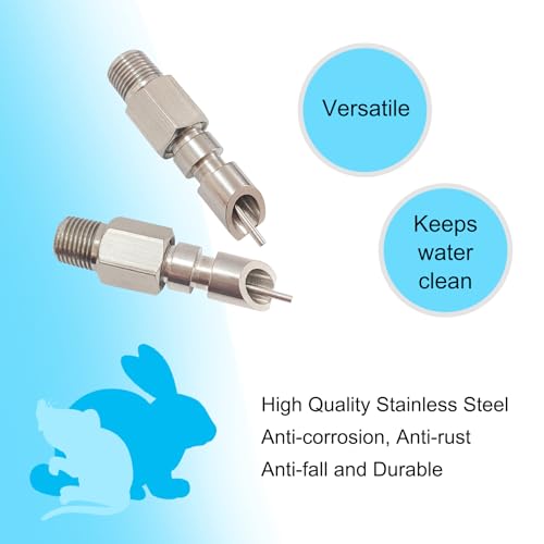 Threaded Stainless Steel Water Nipples for Rabbit (6Pcs) | Metal Automatic Watering System for Rat, Guinea Pig, Hamster, Ferrets, Mouse, Mice
