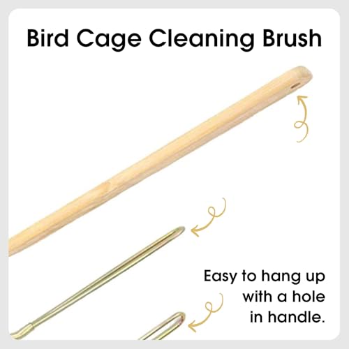 QBLEEV 3 Pack Bird Cage Brush, Long Handle Poop Off Birdcage Cleaner Brush | Wooden & stainless steel bird cage cleaning brushes set, universal cage scraper, durable parrot poop remover accessories