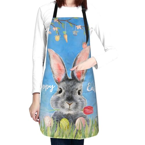 Happy Easter Welcome Rabbit Egg Tree Spring Floral Tulip Farmhouse Funny Bbq Adjustable Apron For Women Men Birthday Gifts Grilling Cooking Master Chef Bib 2 Pockets