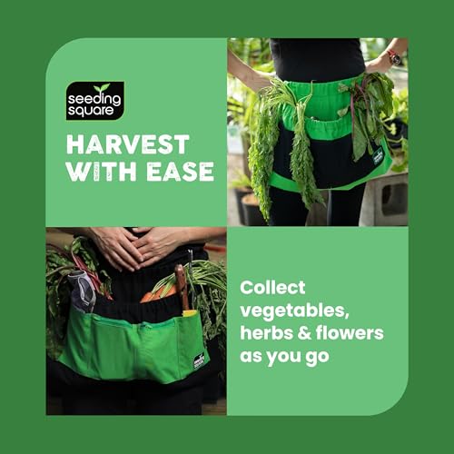 Harvest Apron Hands-Free Gardening Apron for Fruits, Vegetables, Tools – Adjustable, Durable, Washable - color: Green Pockets on Black
