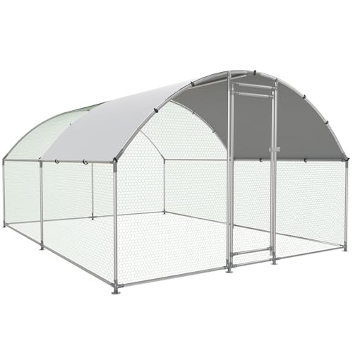 HEYTOWN Large Metal Chicken Coop with Run, Walk-in Dome Roof Poultry Cage with Waterproof & Anti-UV Cover for Yard for Ducks & Rabbits - size: 156.0"L x 120.0"W x 78.0"H
